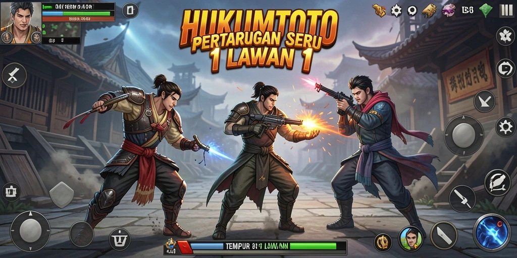 Antarmuka HUKUMTOTO saat pertarungan 1 lawan 1 yang intens.