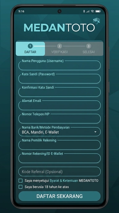 Tampilan halaman daftar medantoto